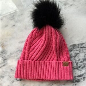 Cole Haan Pink Knit Beanie with Black Pom